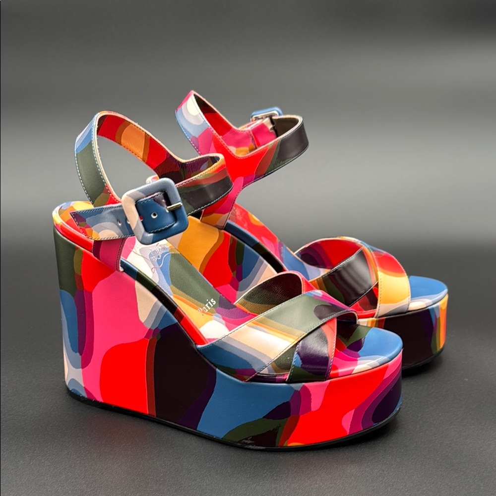 Chunky Red and Pink Wedge Shoes with Adjustable Straps